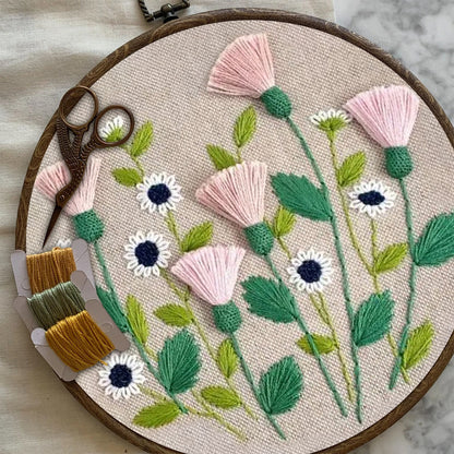Rubbyoo Embroidery Kit- Pink Floral Pattern | Embroidery Kit For Beginner,Modern  Embroidery