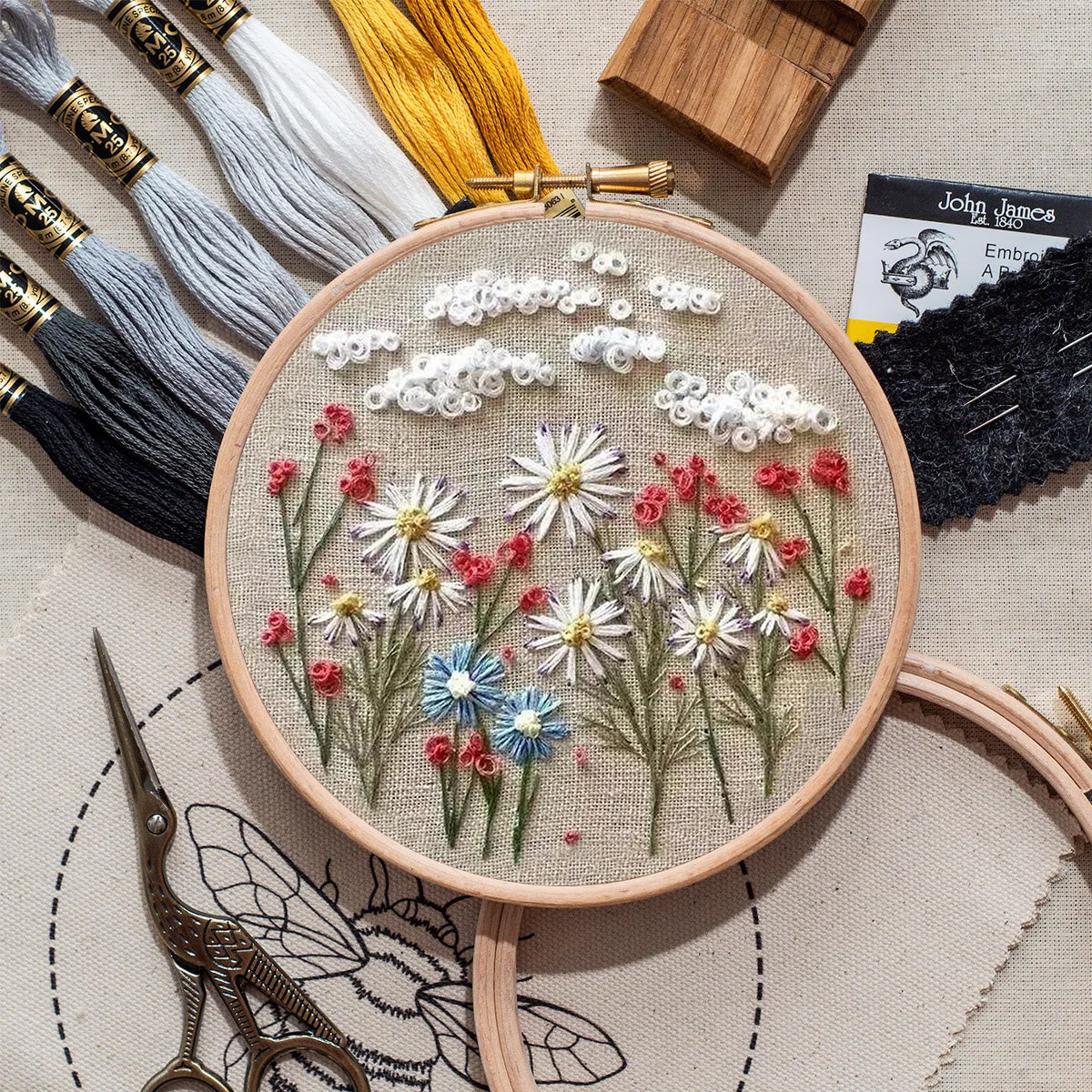 Rubbyoo Embroidery Kit- Daisy Pattern | Embroidery Kit For Beginner,Modern Embroidery