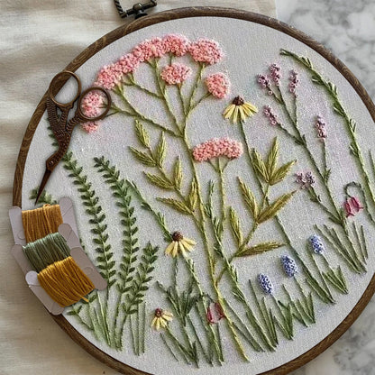 Rubbyoo Embroidery Kit-Wildflowers Pattern | Embroidery Kit For Beginner,Modern Embroidery