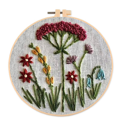Rubbyoo Embroidery Kit- Red Floral  Pattern | Embroidery Kit For Beginner,Modern Embroidery,Cross Stitch