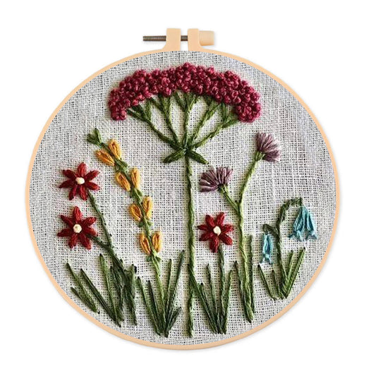 Rubbyoo Embroidery Kit- Red Floral  Pattern | Embroidery Kit For Beginner,Modern Embroidery,Cross Stitch
