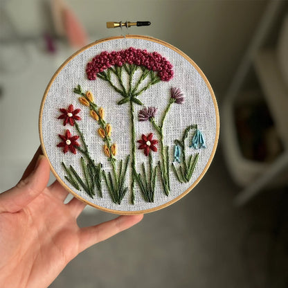 Rubbyoo Embroidery Kit- Red Floral  Pattern | Embroidery Kit For Beginner,Modern Embroidery,Cross Stitch
