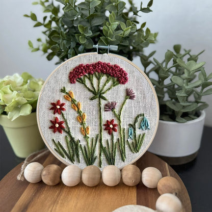 Rubbyoo Embroidery Kit- Red Floral  Pattern | Embroidery Kit For Beginner,Modern Embroidery,Cross Stitch