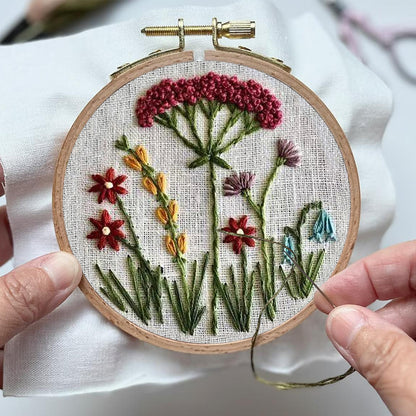 Rubbyoo Embroidery Kit- Red Floral  Pattern | Embroidery Kit For Beginner,Modern Embroidery,Cross Stitch
