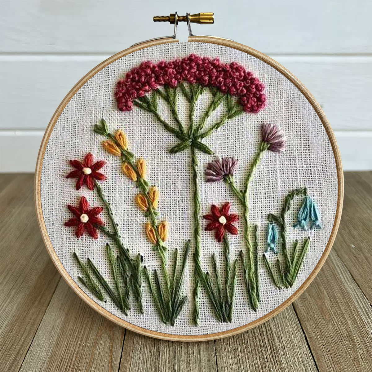 Rubbyoo Embroidery Kit- Red Floral  Pattern | Embroidery Kit For Beginner,Modern Embroidery,Cross Stitch