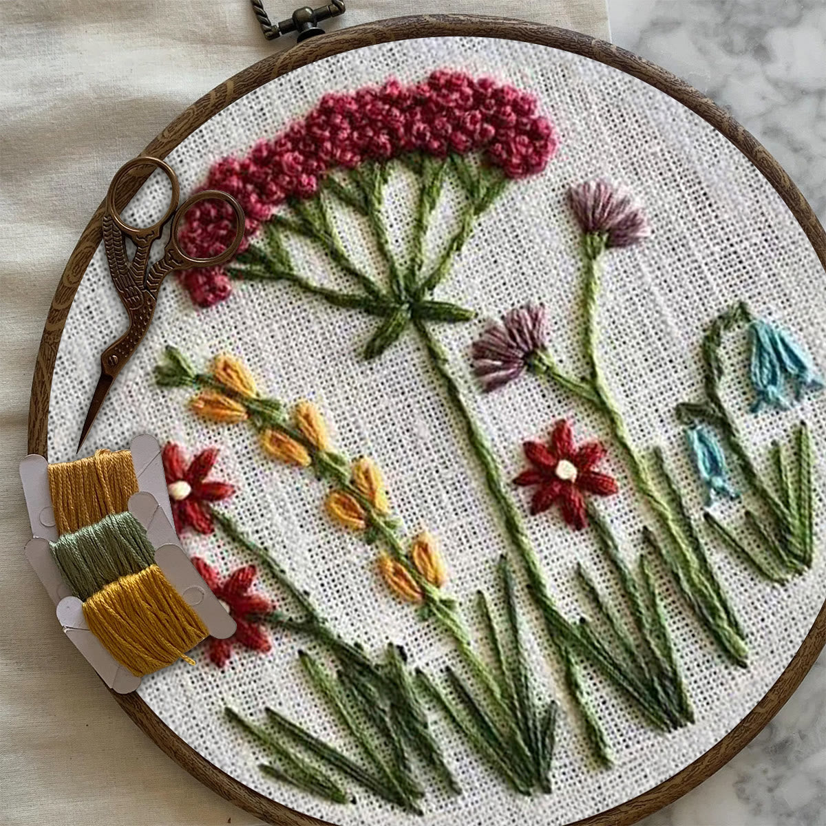 Rubbyoo Embroidery Kit- Red Floral  Pattern | Embroidery Kit For Beginner,Modern Embroidery,Cross Stitch