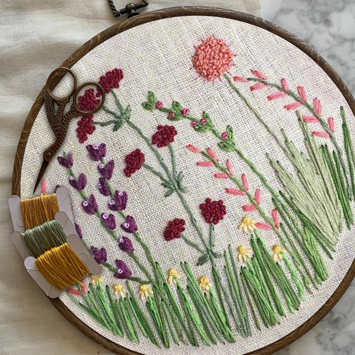 Rubbyoo Embroidery Kit- Flower Branches  Pattern | Embroidery Kit For Beginner,Modern Embroidery,Cross Stitch