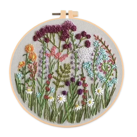 Rubbyoo Embroidery Kit- Cloroful Flower  Pattern | Embroidery Kit For Beginner,Modern Embroidery,Cross Stitch