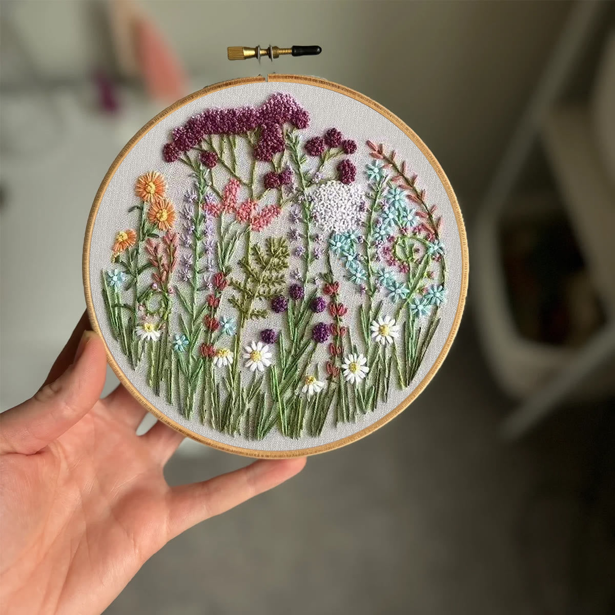 Rubbyoo Embroidery Kit- Cloroful Flower  Pattern | Embroidery Kit For Beginner,Modern Embroidery,Cross Stitch