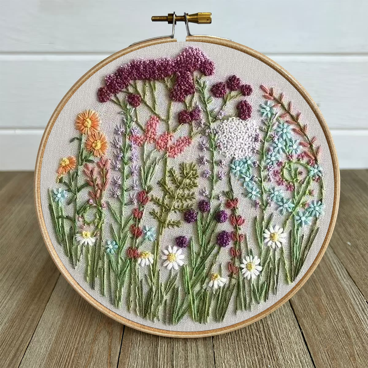Rubbyoo Embroidery Kit- Cloroful Flower  Pattern | Embroidery Kit For Beginner,Modern Embroidery,Cross Stitch