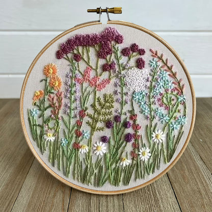 Rubbyoo Embroidery Kit- Cloroful Flower  Pattern | Embroidery Kit For Beginner,Modern Embroidery,Cross Stitch