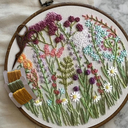 Rubbyoo Embroidery Kit- Cloroful Flower  Pattern | Embroidery Kit For Beginner,Modern Embroidery,Cross Stitch