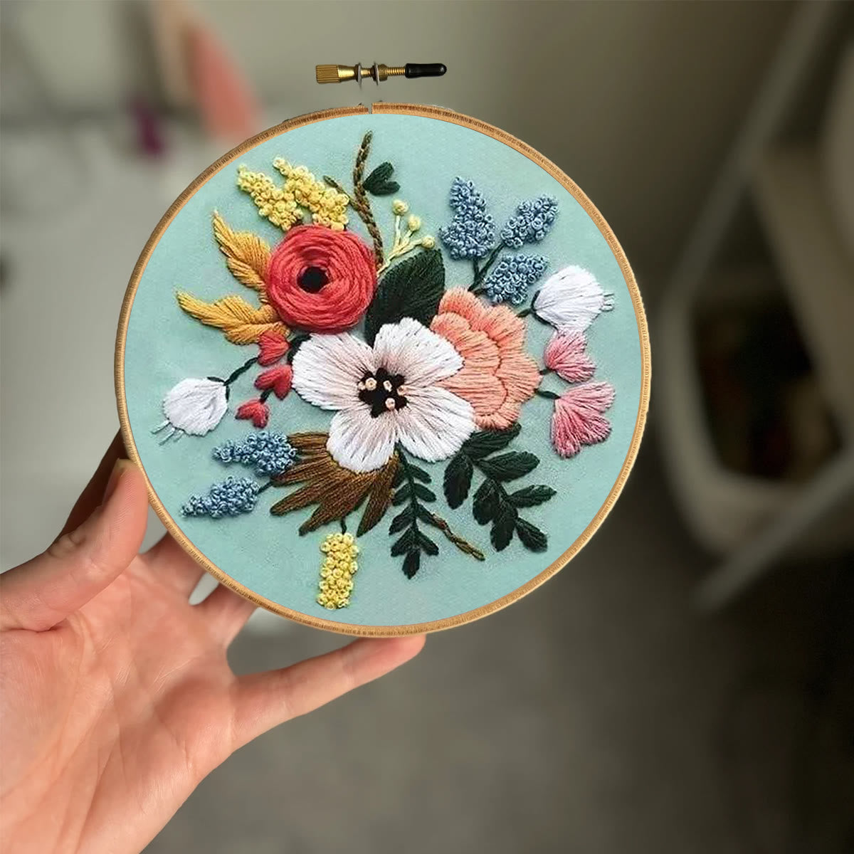 Rubbyoo Embroidery Kit- Modern Flower Design | Diy Craft Kits,Hand Stitch,For Craft Lover