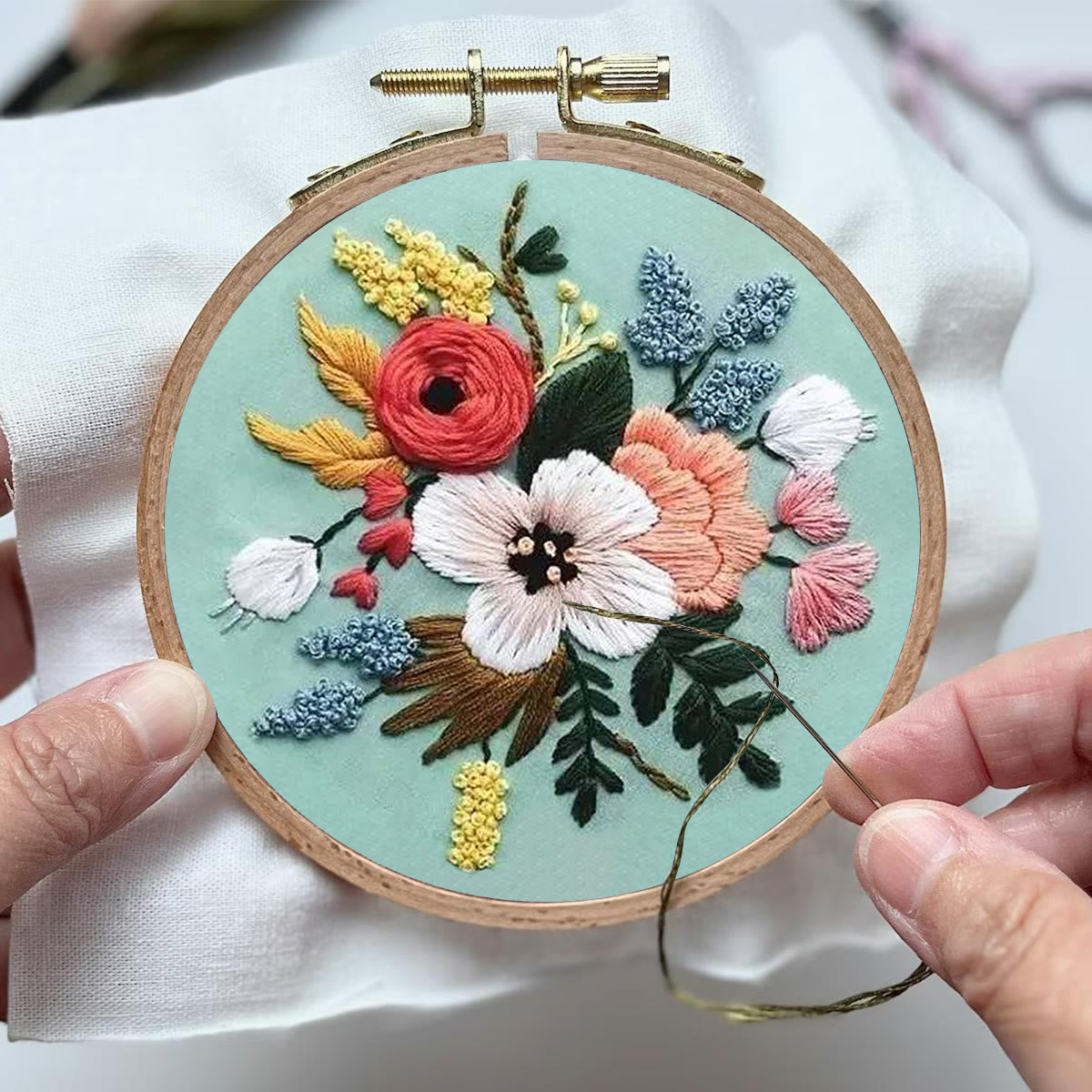 Rubbyoo Embroidery Kit- Modern Flower Design | Diy Craft Kits,Hand Stitch,For Craft Lover