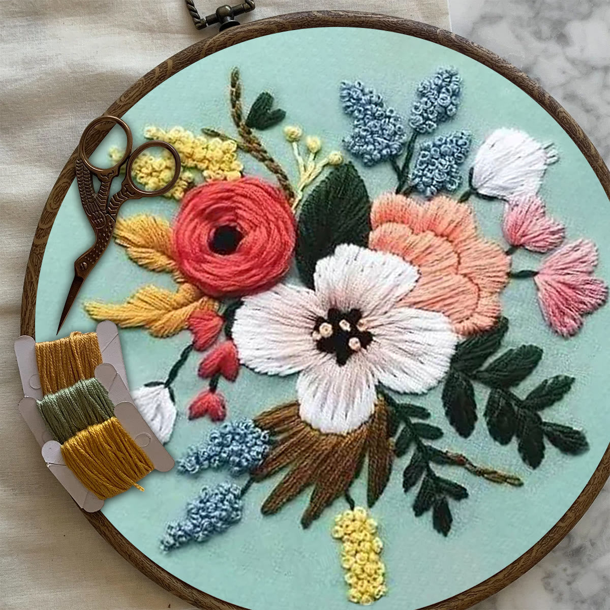 Rubbyoo Embroidery Kit- Modern Flower Design | Diy Craft Kits,Hand Stitch,For Craft Lover