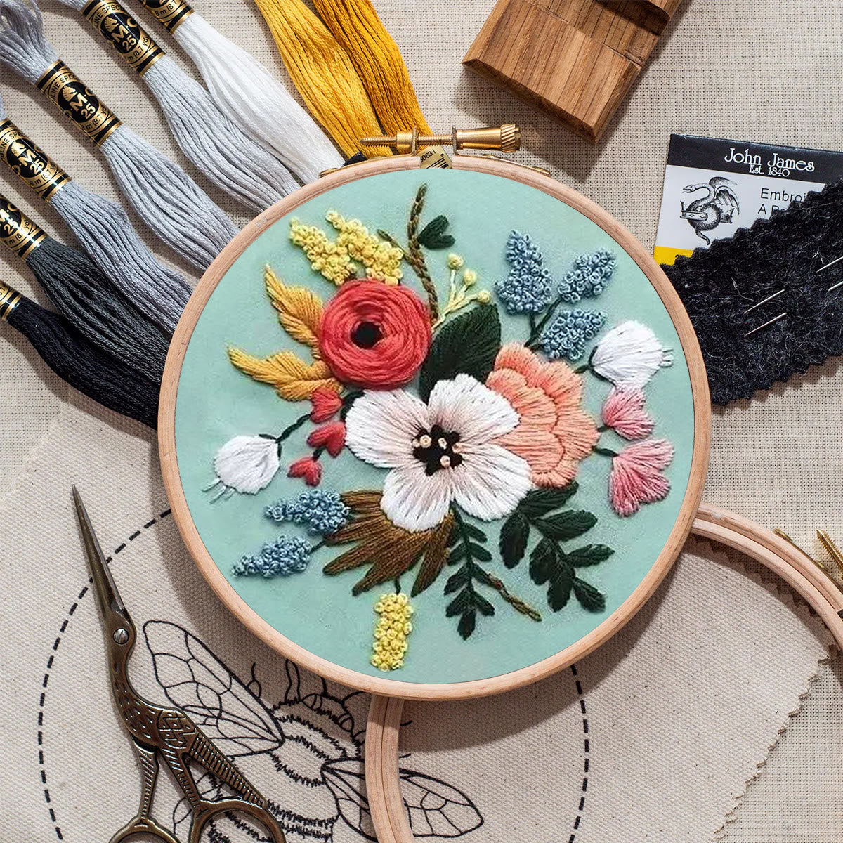 Rubbyoo Embroidery Kit- Modern Flower Design | Diy Craft Kits,Hand Stitch,For Craft Lover