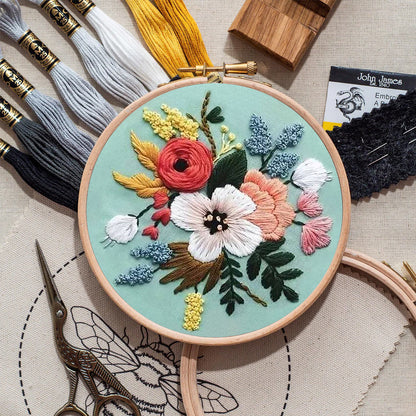 Rubbyoo Embroidery Kit- Modern Flower Design | Diy Craft Kits,Hand Stitch,For Craft Lover