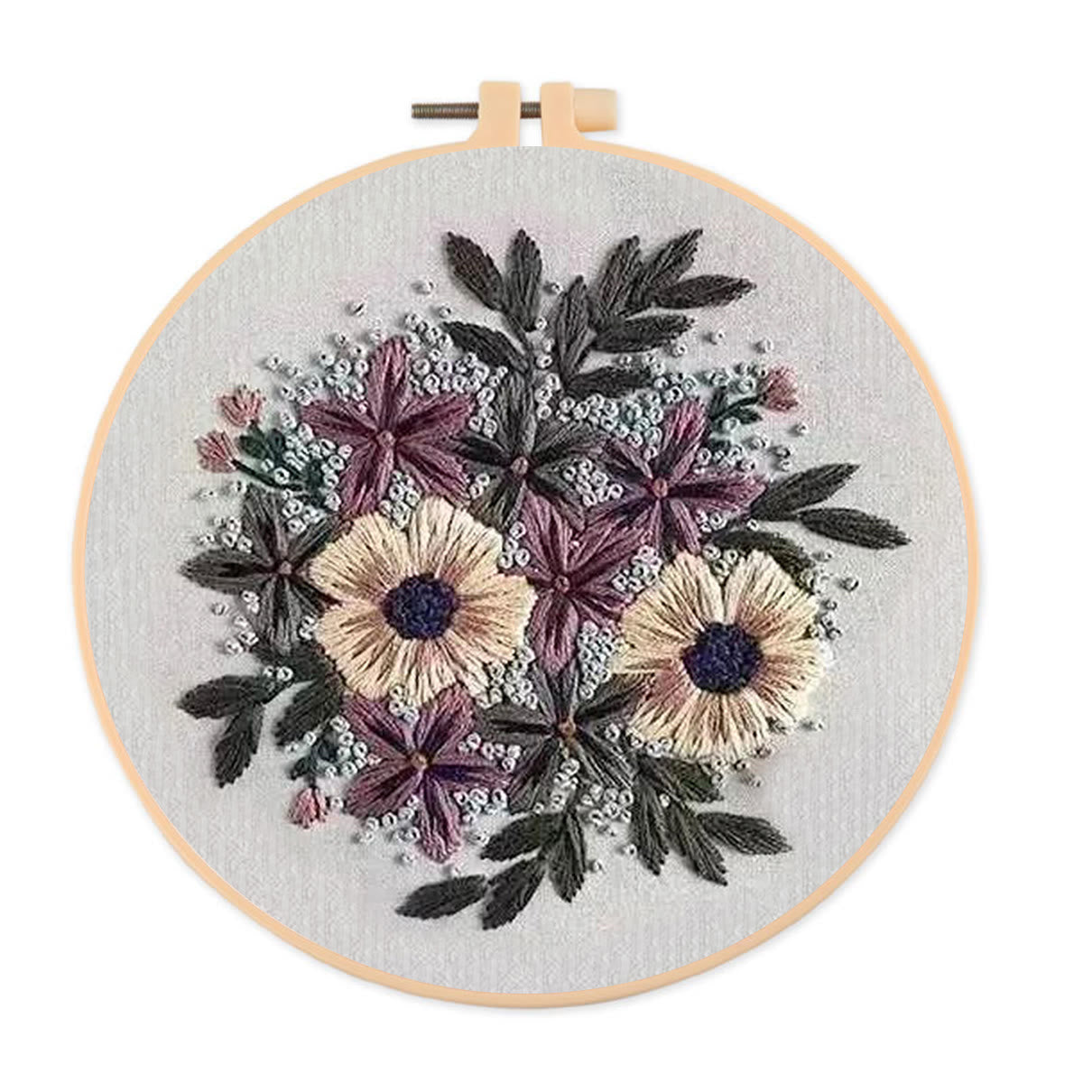Rubbyoo Embroidery Kit- Purple Flower Design | Diy Craft Kits,Hand Stitch,For Craft Lover