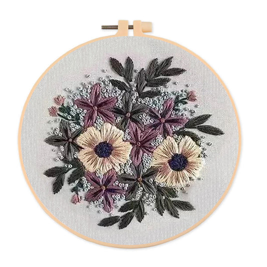 Rubbyoo Embroidery Kit- Purple Flower Design | Diy Craft Kits,Hand Stitch,For Craft Lover