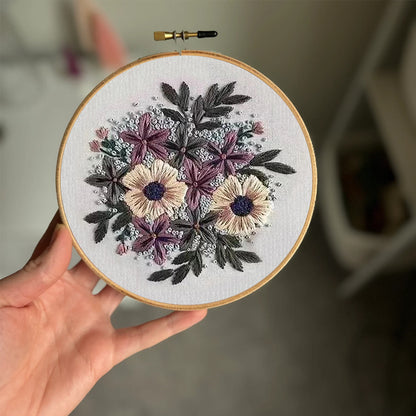 Rubbyoo Embroidery Kit- Purple Flower Design | Diy Craft Kits,Hand Stitch,For Craft Lover