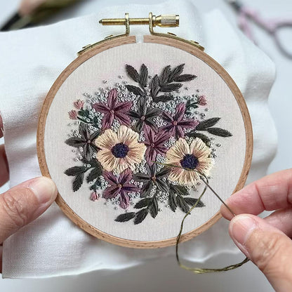 Rubbyoo Embroidery Kit- Purple Flower Design | Diy Craft Kits,Hand Stitch,For Craft Lover