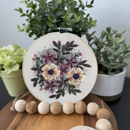 Rubbyoo Embroidery Kit- Purple Flower Design | Diy Craft Kits,Hand Stitch,For Craft Lover