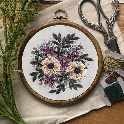 Rubbyoo Embroidery Kit- Purple Flower Design | Diy Craft Kits,Hand Stitch,For Craft Lover