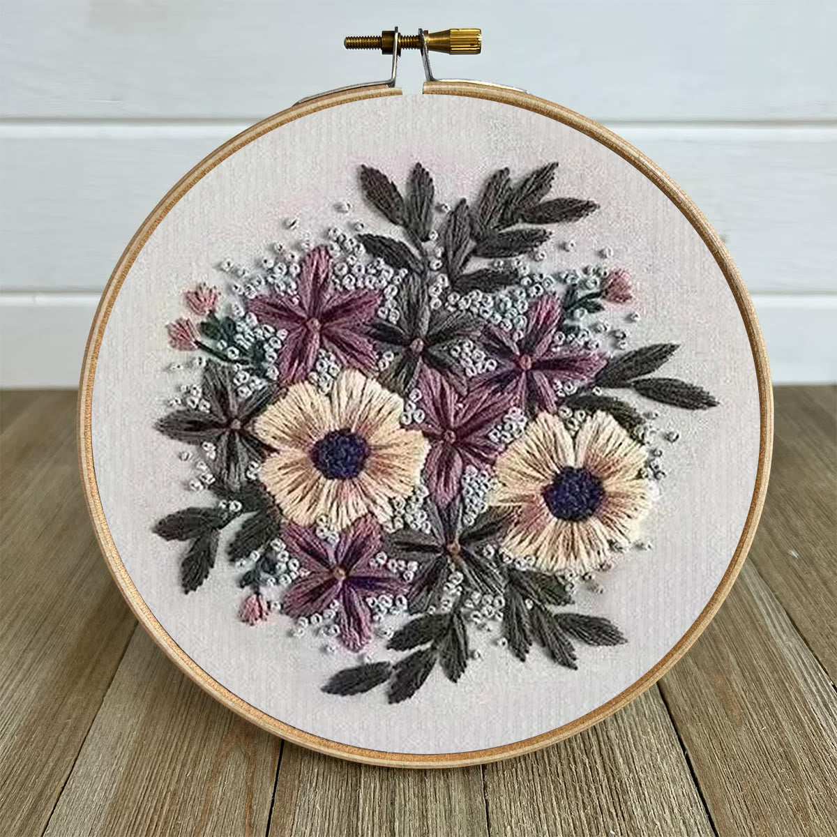 Rubbyoo Embroidery Kit- Purple Flower Design | Diy Craft Kits,Hand Stitch,For Craft Lover