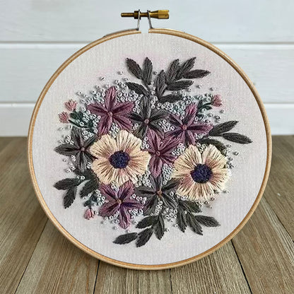 Rubbyoo Embroidery Kit- Purple Flower Design | Diy Craft Kits,Hand Stitch,For Craft Lover