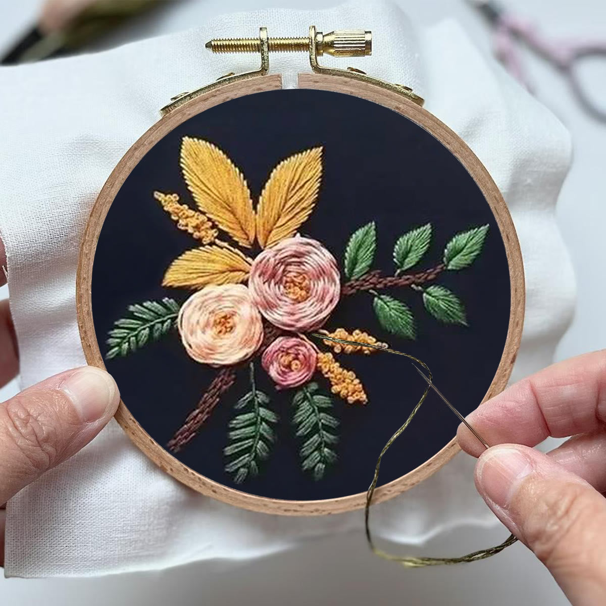 Rubbyoo Embroidery Kit- Flowers And Branches  | Diy Craft Kits,Hand Stitch,For Craft Lover