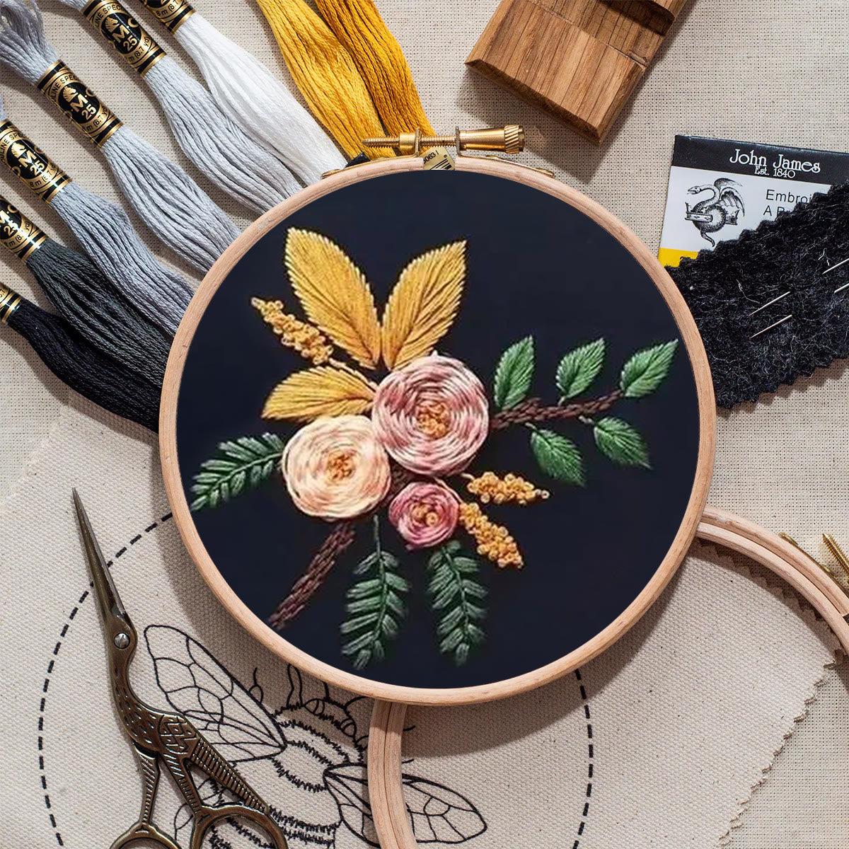 Rubbyoo Embroidery Kit- Flowers And Branches  | Diy Craft Kits,Hand Stitch,For Craft Lover