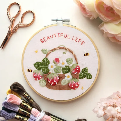 Rubbyoo Embroidery Kit - Strawberry Basket Hand Embroidery Pattern