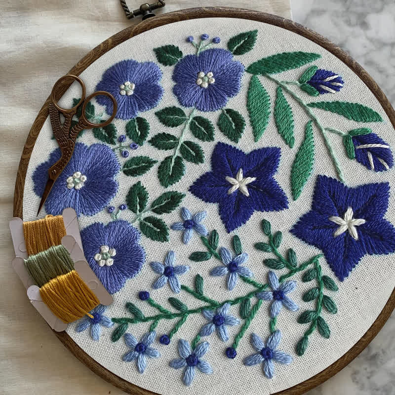 Rubbyoo Embroidery Kit - Blue Flowers