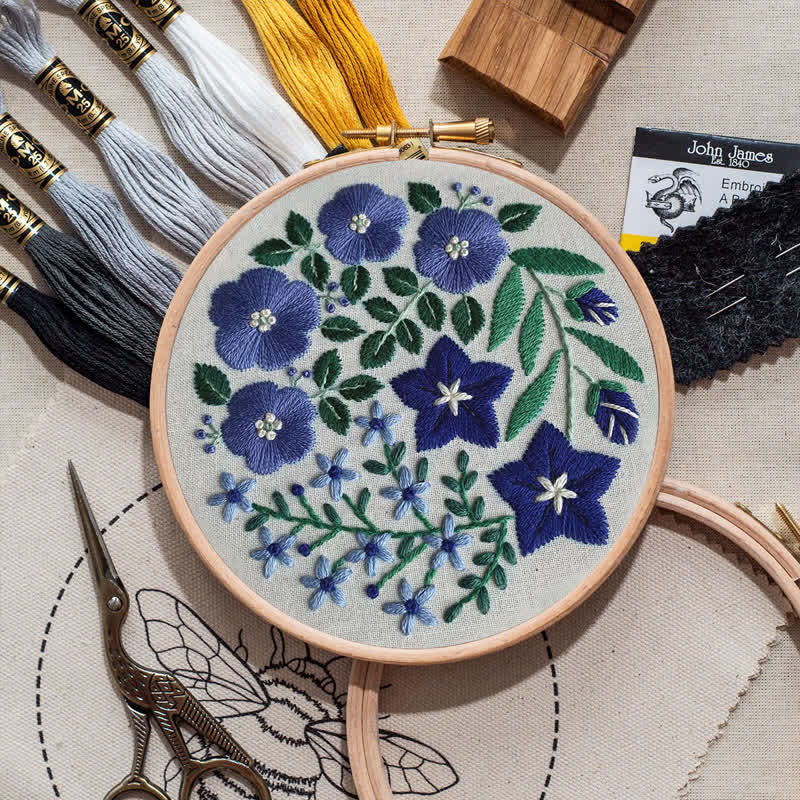 Rubbyoo Embroidery Kit - Blue Flowers