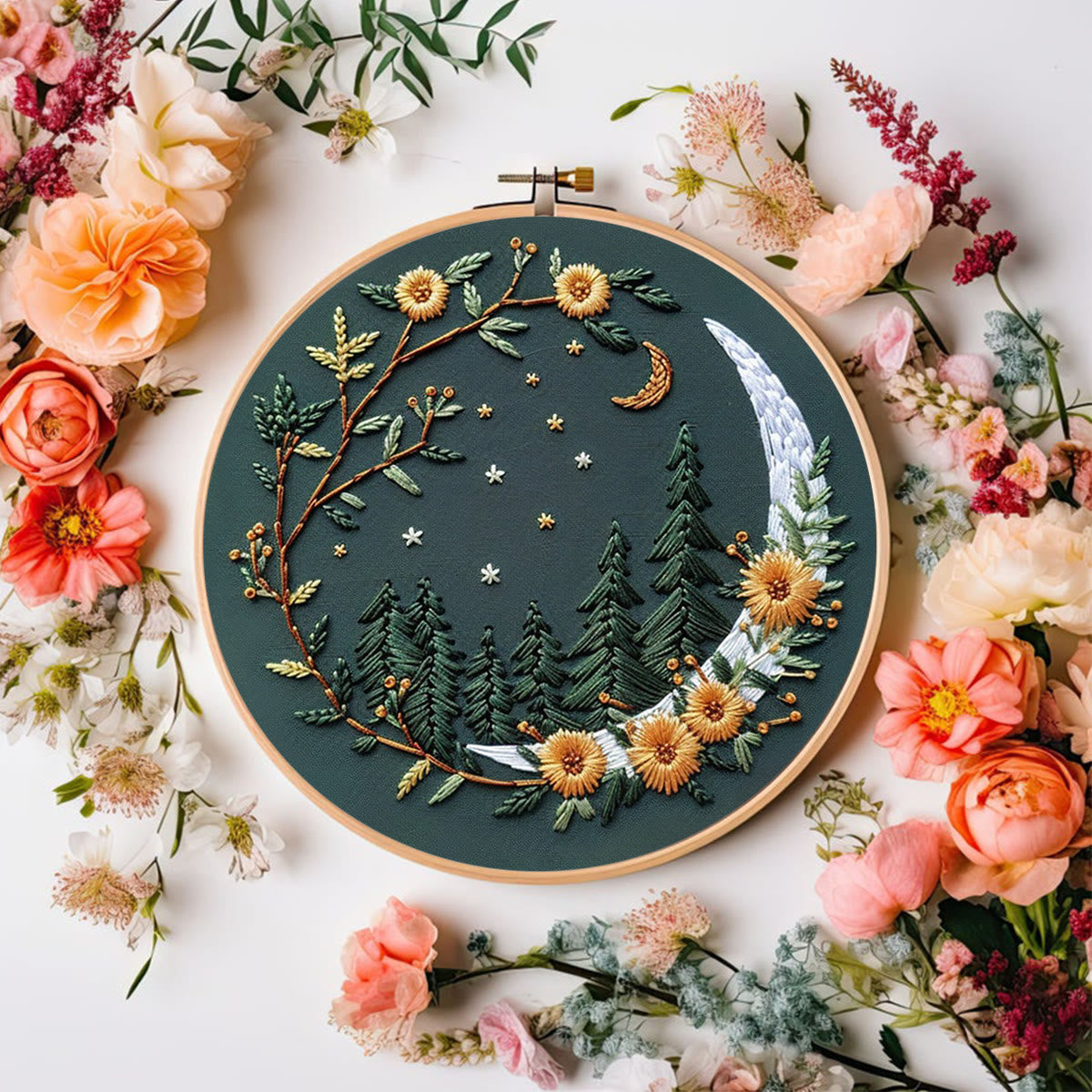 Rubbyoo Embroidery Kit - Moonlit Meadow | DIY Craft Kits For Craft Lover