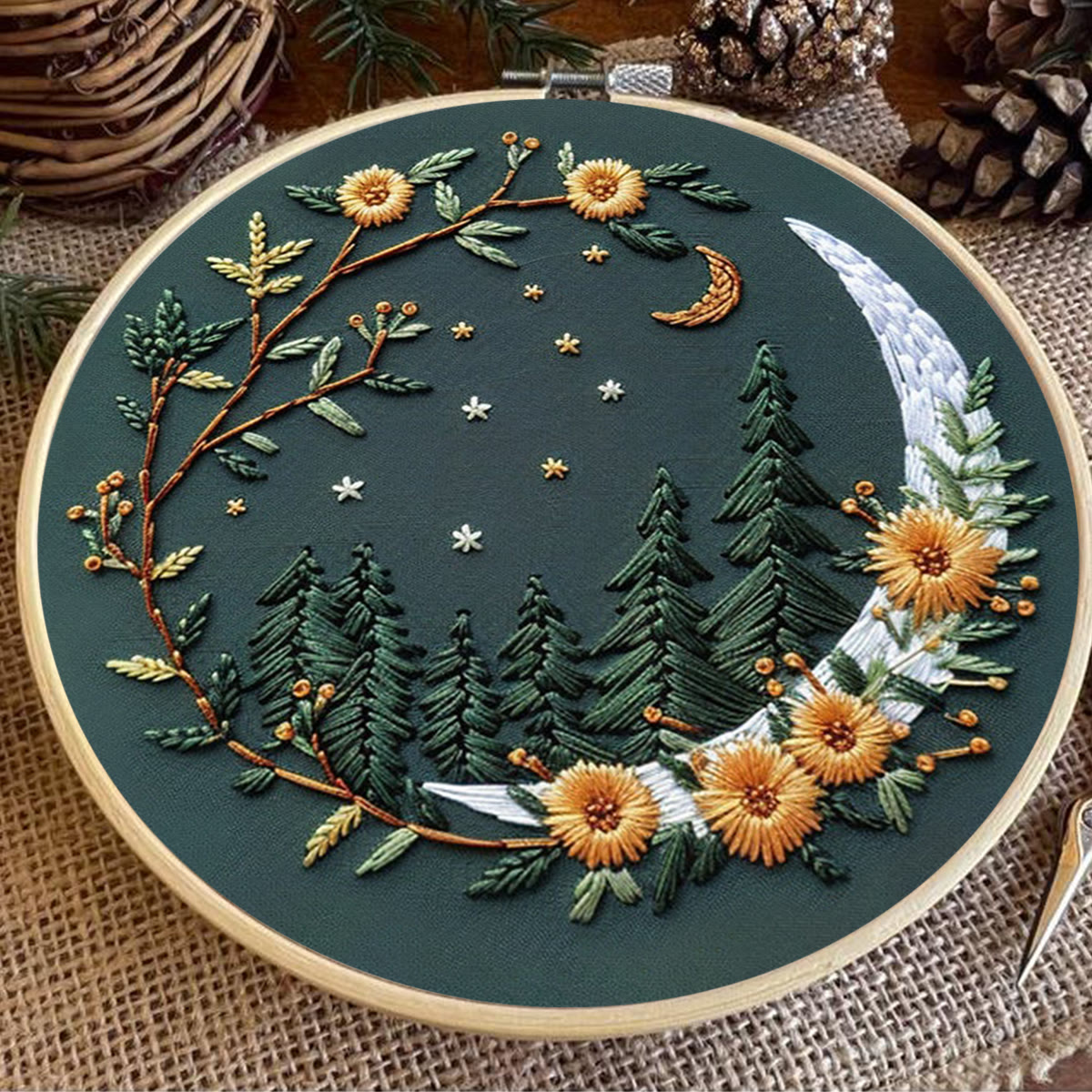 Rubbyoo Embroidery Kit - Moonlit Meadow | DIY Craft Kits For Craft Lover