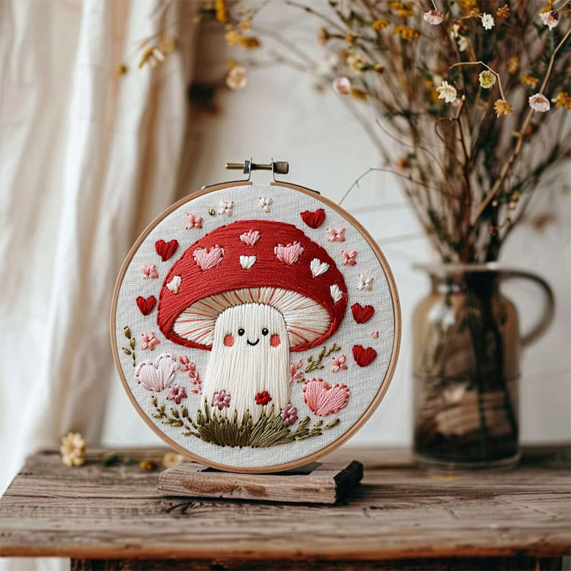 Rubbyoo Embroidery Kit -Heartfelt Mushroom | Hand Stitch For Craft Lover
