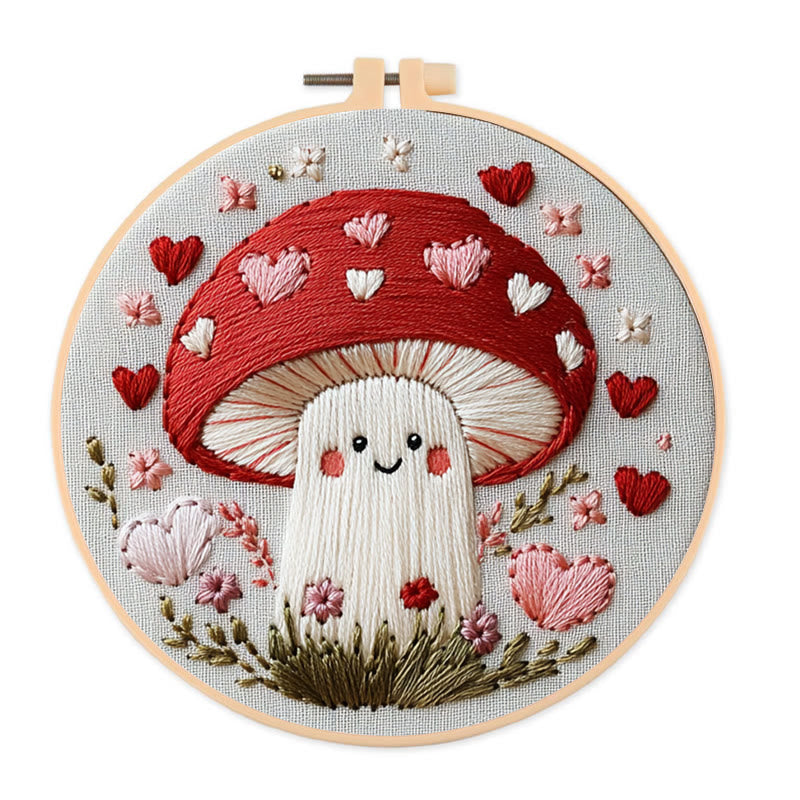 Rubbyoo Embroidery Kit -Heartfelt Mushroom | Hand Stitch For Craft Lover