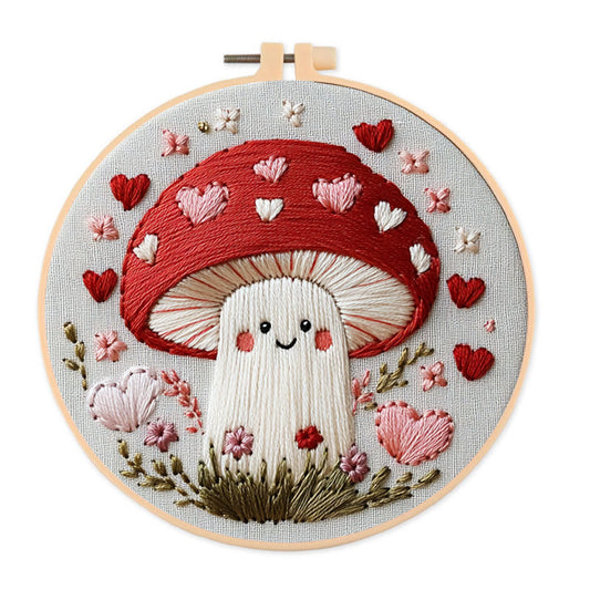 Rubbyoo Embroidery Kit -Heartfelt Mushroom | Hand Stitch For Craft Lover