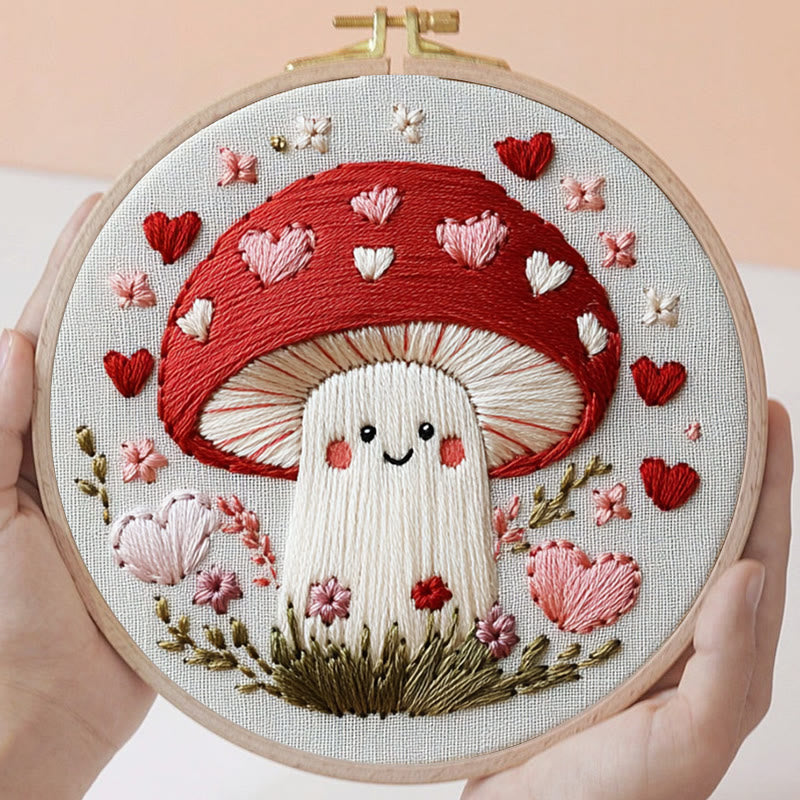 Rubbyoo Embroidery Kit -Heartfelt Mushroom | Hand Stitch For Craft Lover