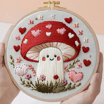 Rubbyoo Embroidery Kit -Heartfelt Mushroom | Hand Stitch For Craft Lover