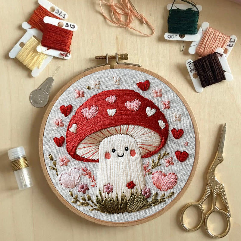 Rubbyoo Embroidery Kit -Heartfelt Mushroom | Hand Stitch For Craft Lover