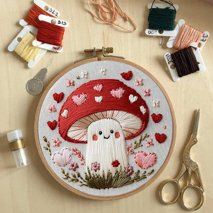 Rubbyoo Embroidery Kit -Heartfelt Mushroom | Hand Stitch For Craft Lover