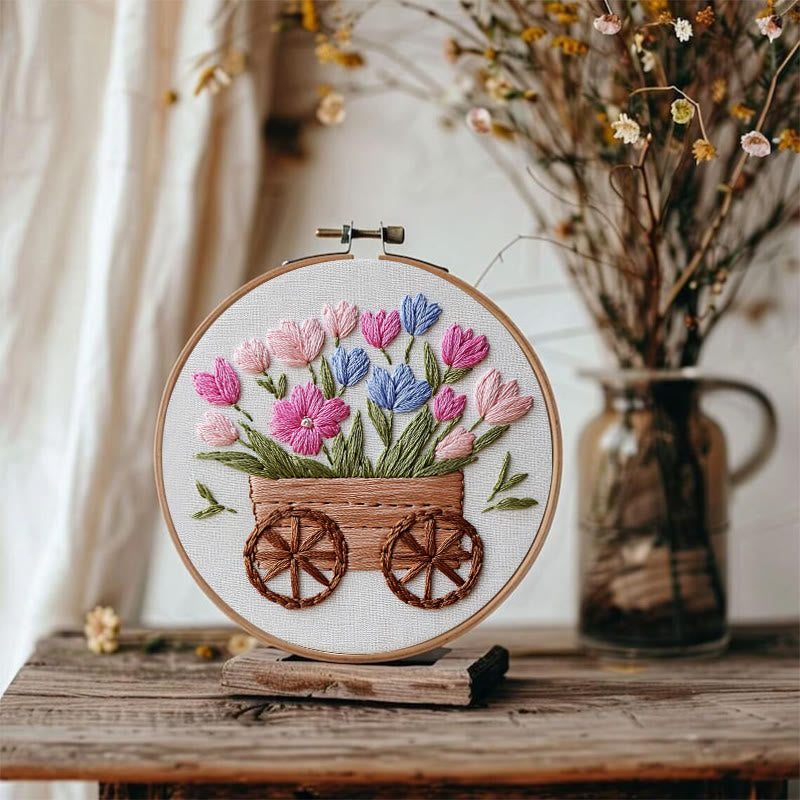 Rubbyoo Embroidery Kit -Spring Cart | For Craft Lover  Cozy Crafts