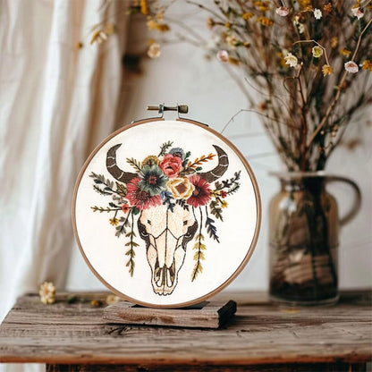 Rubbyoo Embroidery Kit - Floral Skull | Hand Stitch  Wall Decor