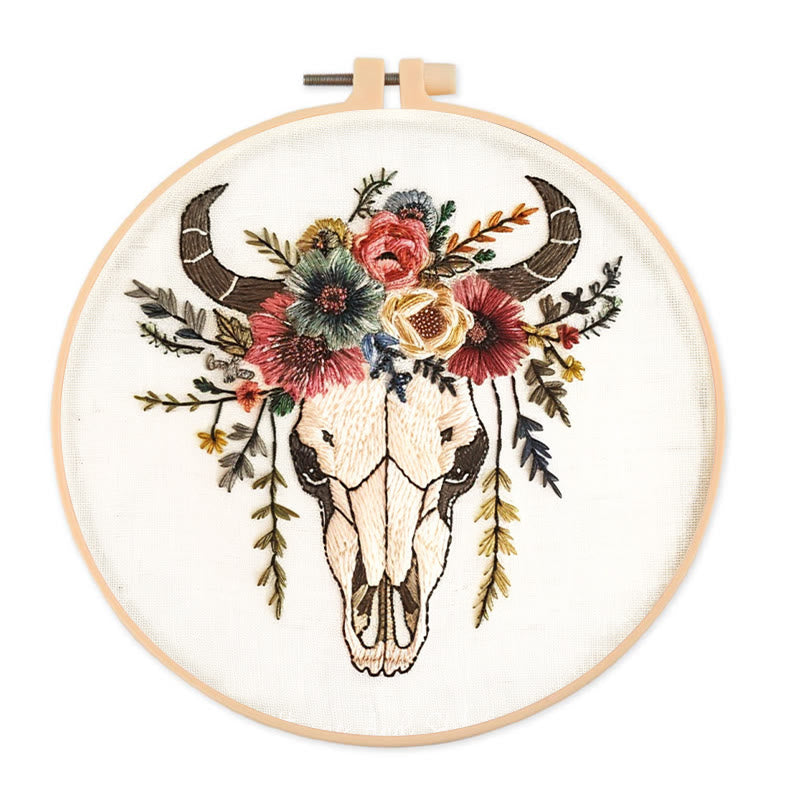 Rubbyoo Embroidery Kit - Floral Skull | Hand Stitch  Wall Decor