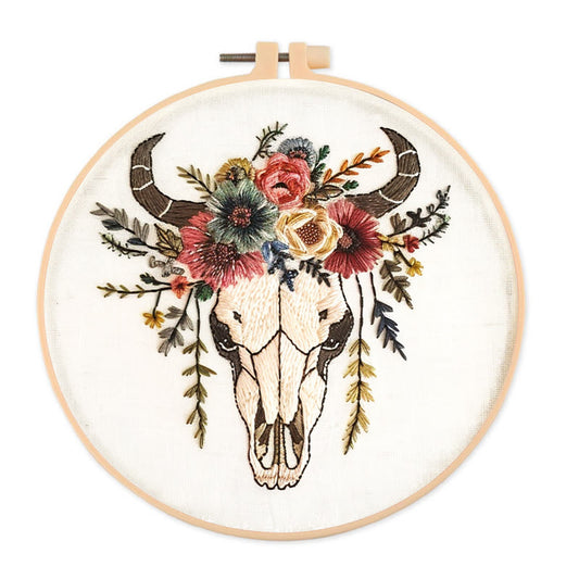 Rubbyoo Embroidery Kit - Floral Skull | Hand Stitch  Wall Decor