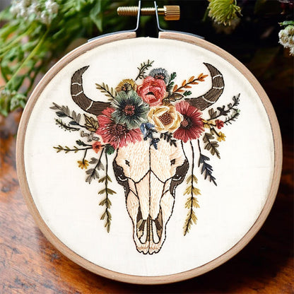 Rubbyoo Embroidery Kit - Floral Skull | Hand Stitch  Wall Decor