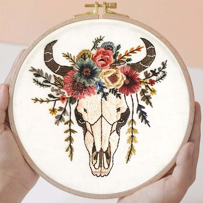 Rubbyoo Embroidery Kit - Floral Skull | Hand Stitch  Wall Decor