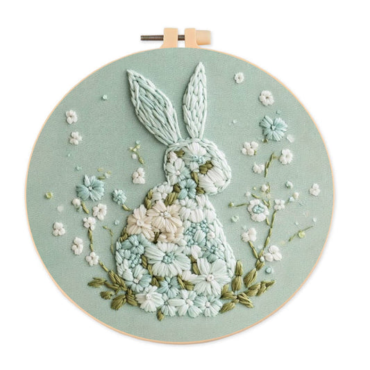 Rubbyoo Embroidery Kit - Bunny With Floral | Hand Stitch Gift